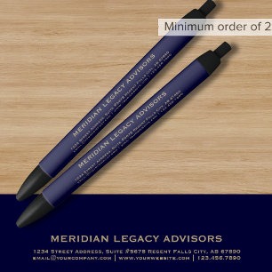 Noir Stylo promotionnel bleu marine et or personnalisé
