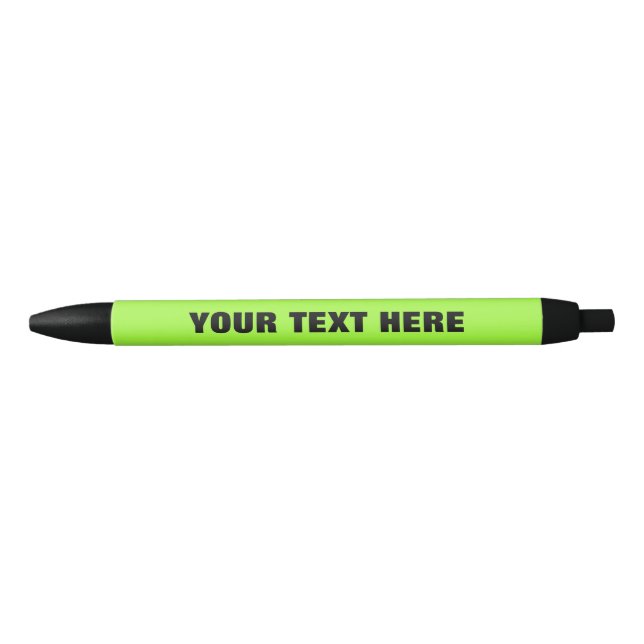 Noir Stylo promotionnel vert néon avec texte personnali (Devant)