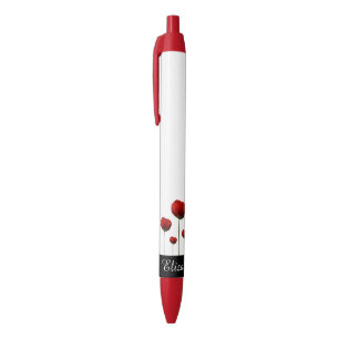 Noir Stylo rouge de nom de motif de fleur de pavots