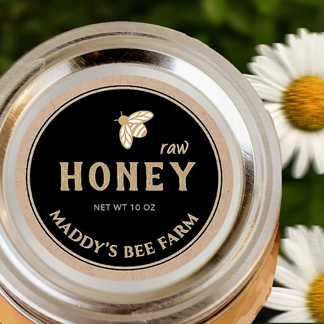 Noir sur Kraft HONEY étiquette avec abeille (Créateur téléchargé)