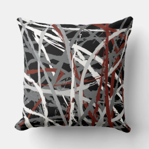 NOIR SUR LES LIGNES ROUGES DESIGN Oreiller rétros