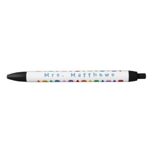 Noir Teacher Cute Couleur Crayon Monogramme Stylo Bleu