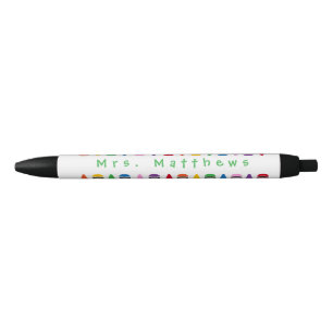 Noir Teacher Cute Couleur Crayon Monogramme Vert Stylo