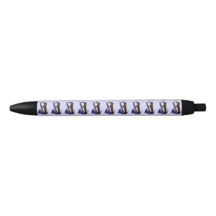 Noir Teckel drôle jouant le stylo d'encre de saxophone