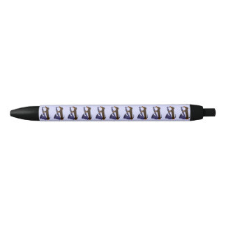 Noir Teckel drôle jouant le stylo d'encre de saxophone