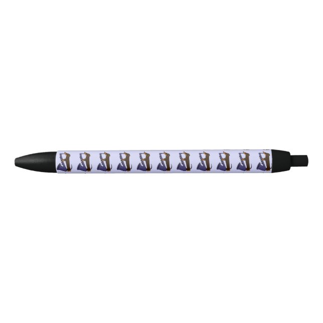Noir Teckel drôle jouant le stylo d'encre de saxophone (Devant)