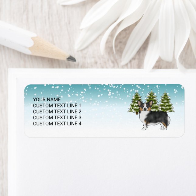 Noir Tri Pembroke Corgi Bleu Noël d'hiver (En situation)