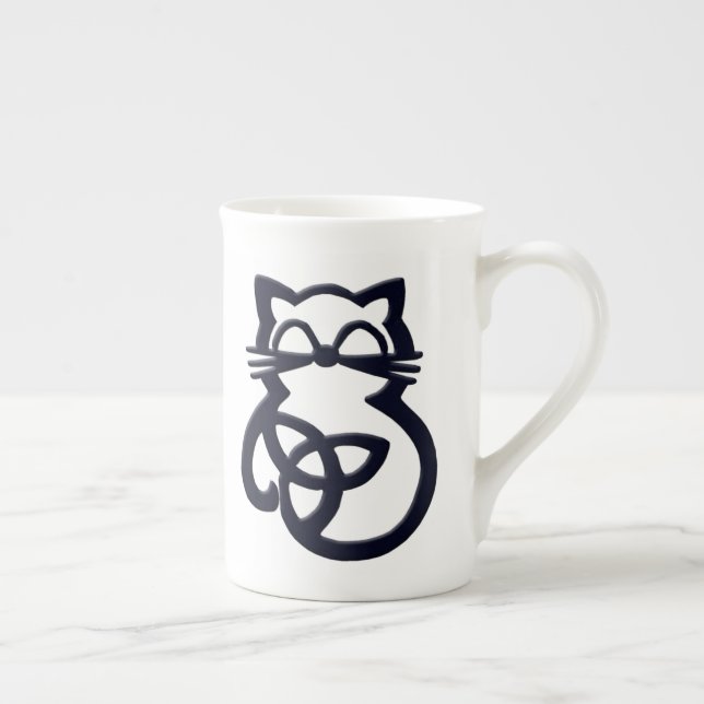 Noir Trinity Knot Celtic Cat Bone Chine Mug (Droite)