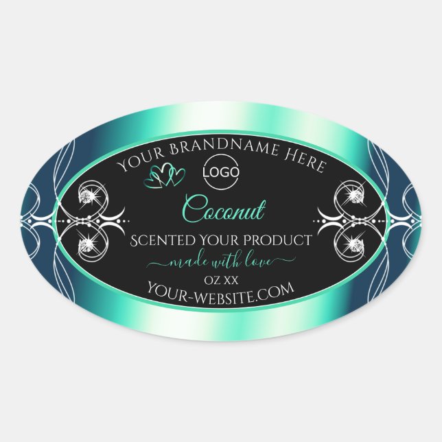 Noir Turquoise Étiquettes Diamants Coeurs et logo (Devant)