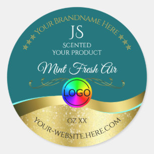 Noir Turquoise Wavy Gold Logo Monogramme Étiquette