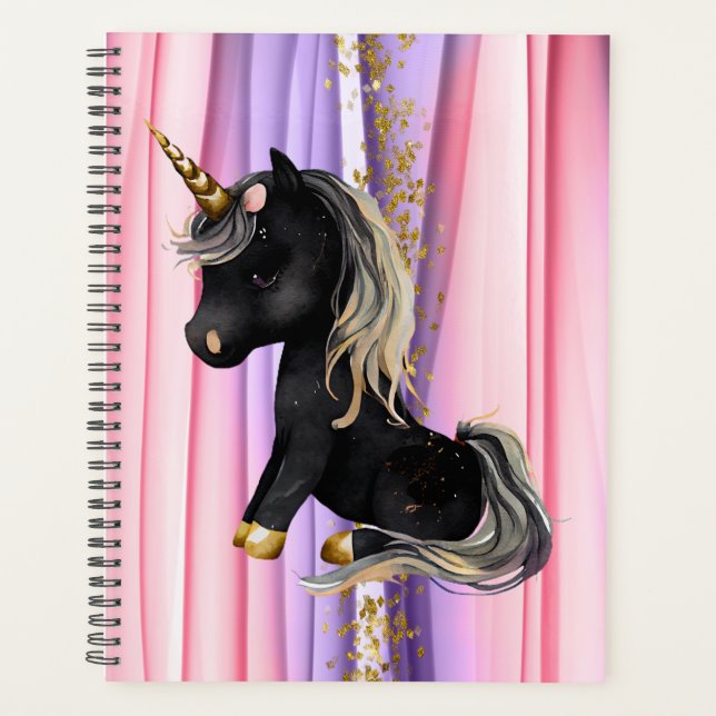 Noir Unicorne oreilles roses (Devant)