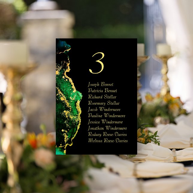Noir Vert Bronze Mariage Réception Numéro de table (Black Green Bronze Wedding Reception Table Number)
