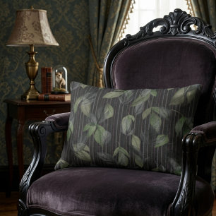 Noir Woven Leaves And Stripes Accent Pillow