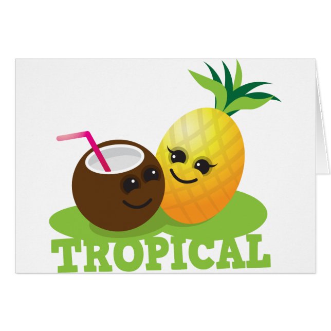 Noix de coco et ananas mignons TROPICAUX de Kawaii (Devant horizontal)