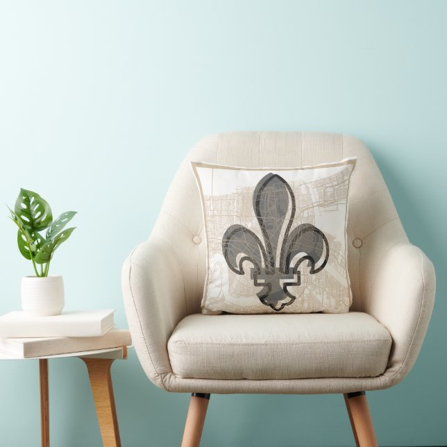 NOLA Map and Fleur-de-Lis Pillow (Chair)