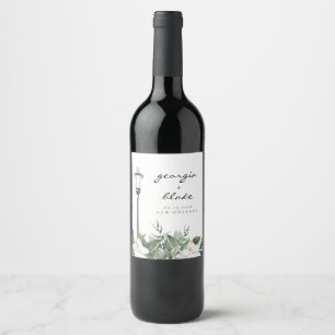 NOLA New Orleans Magnolia Wedding Wine Label