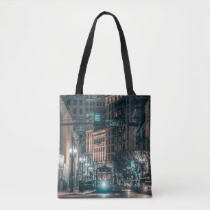 NOLA Night Scene of Street Car On Canal Street Tote Bag