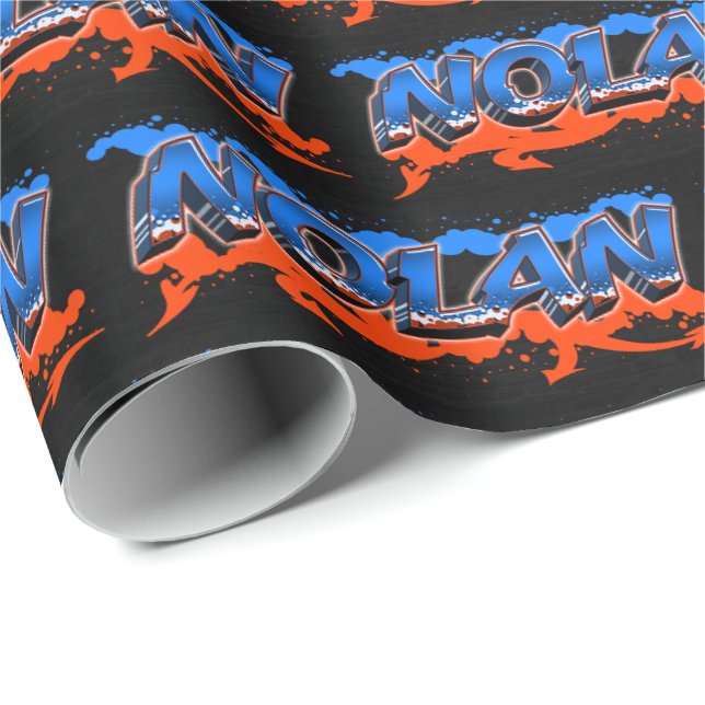 Nolan First Name Name Graffiti blue orange Wrapping Paper (Roll Corner)