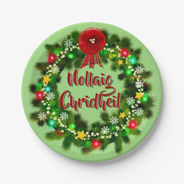 Nollaig Chridheil Scottish Christmas 7" Paper Plate (Front)