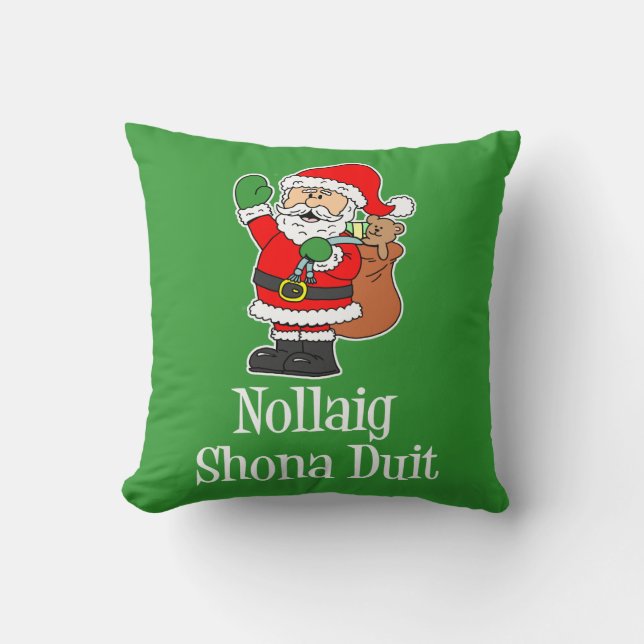 Nollaig Shona Duit Irish Christmas Santa Throw Pillow (Front)