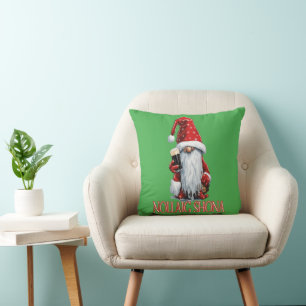 Nollaig Shona Gnome Holding A Glass Of‎ Irish Dry  Throw Pillow