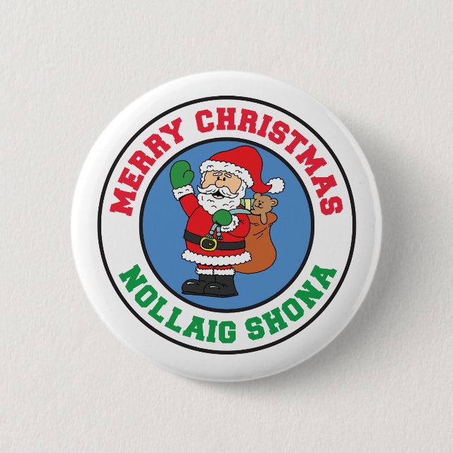 Nollaig Shona Irish Christmas Santa Button (Front)