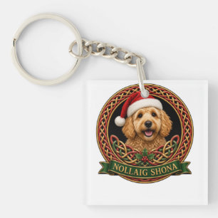 Nollaig Shona Santa Goldendoodle Keychain