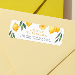 Nom au citron à l'aquarelle & adresse de retour