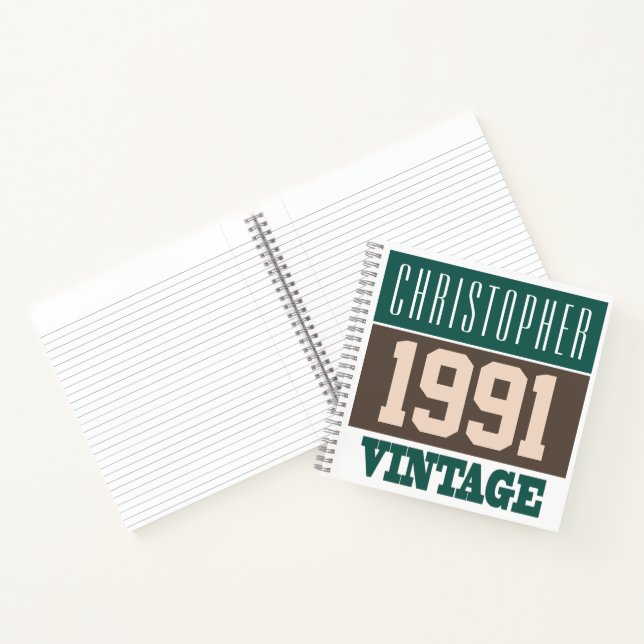 Nom avec le Carnet Vintage de l'année 1991 (Intérieur)