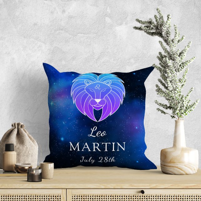 Nom avec signe Zodiac Leo Oreiller à lancer cadeau (Créateur téléchargé)