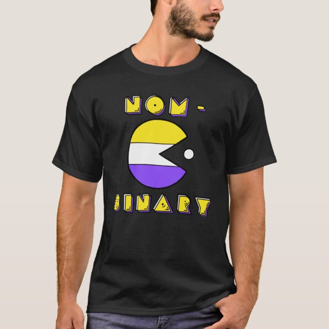 Nom Binary Pride Non Binary Flag Retro Gaming T-Shirt (Front)