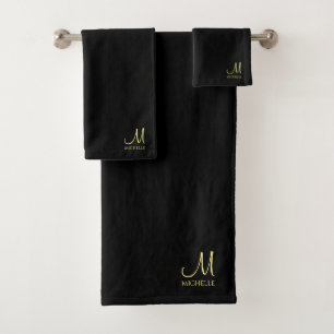 Nom Black & Gold personnalisé Monogramme de script