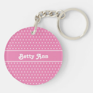 Nom Chic mignon Polka Dot Rose et Porte - clé blan
