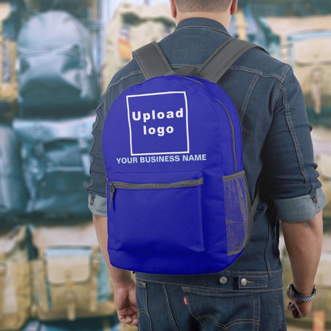 Nom commercial et logo sur le sac à dos bleu (Build brand name awareness. Your business name and logo on blue backpack.)