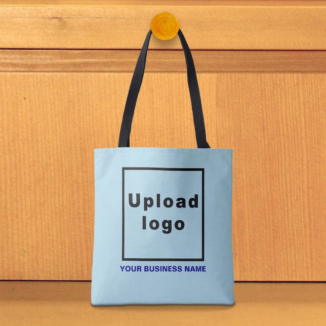 Nom commercial et logo sur le Sac fourre-tout bleu (Light blue tote bag with your business name and logo)