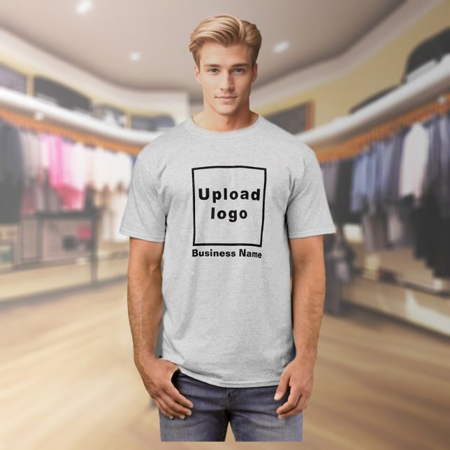 Nom commercial et logo sur T-shirt gris (Gray t-shirt with your business name and logo on model)