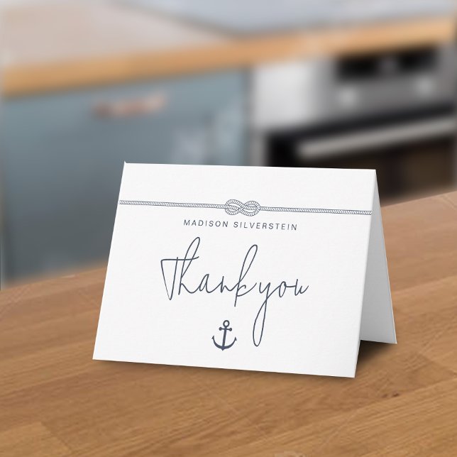 Nom d'ancre de corde nautique Merci plié (Nautical Rope Anchor Name Thank You Folded Note Card)