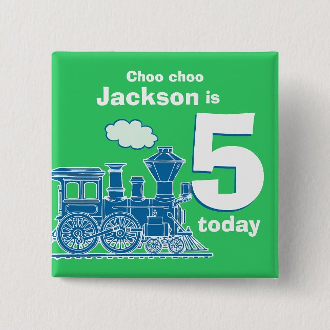 Nom d'anniversaire du train bleu et badge vert 5 a (Devant)