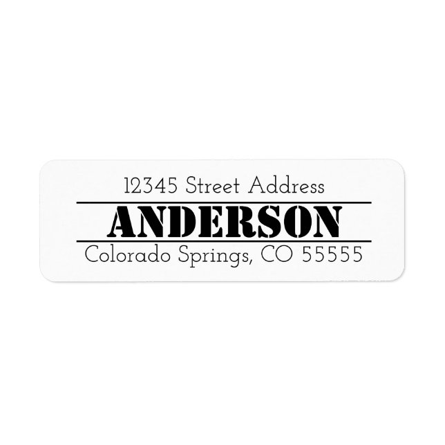 Nom dans le centre - Étiquette de l'adresse de ret (Devant)