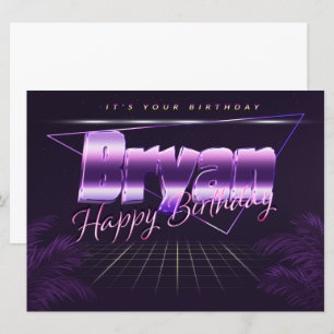 Nom de Bryan Prénom lila retro Carte Anniversaire