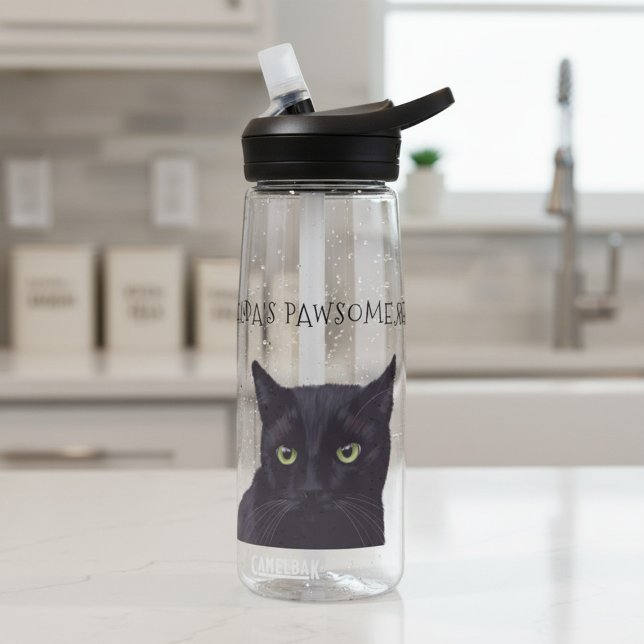 Nom de chat noir personnalisé Bouteille d'eau Paws (Pawsome water bottle for your pawsome water. Just add your name)