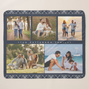 Nom de famille 5 Photo Collage bleu Plaid Moderne