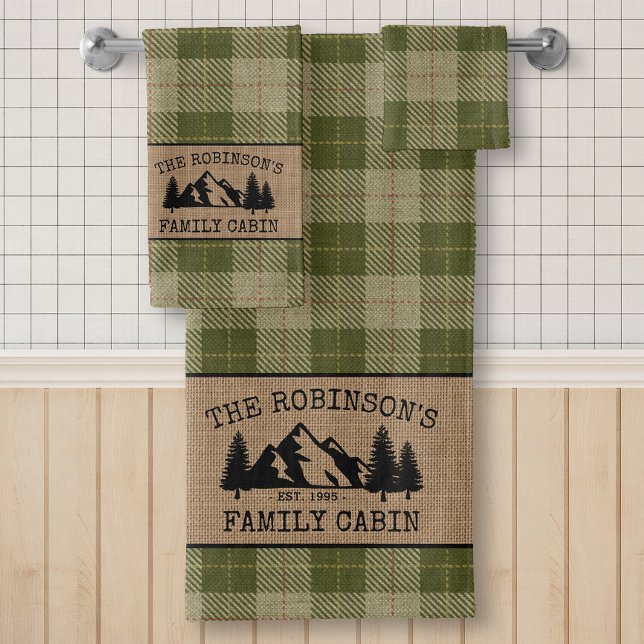 Nom de famille Cabine Arbres Sage Green Plaid Burl (Créateur téléchargé)