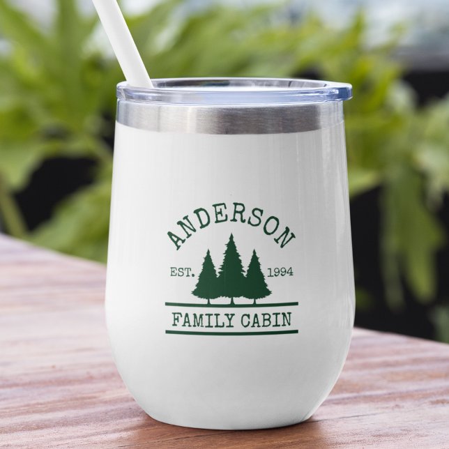Nom de famille Cabine Forest Green Pines (Customize to change text color or text style.)