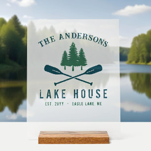 Nom de famille Lake House Oars rustiques Pine Tree