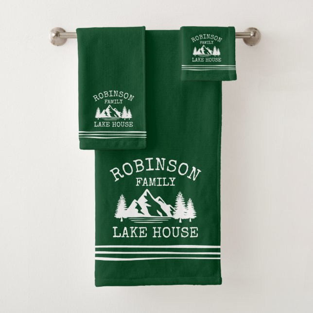 Nom de famille Lake House Trees Forest Green (En situation)