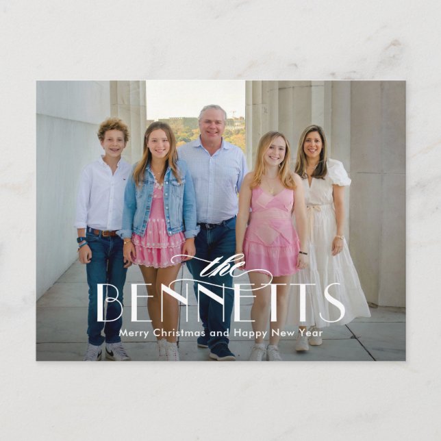 Nom de famille Modern Elegant Photo Holiday Carte  (Devant)