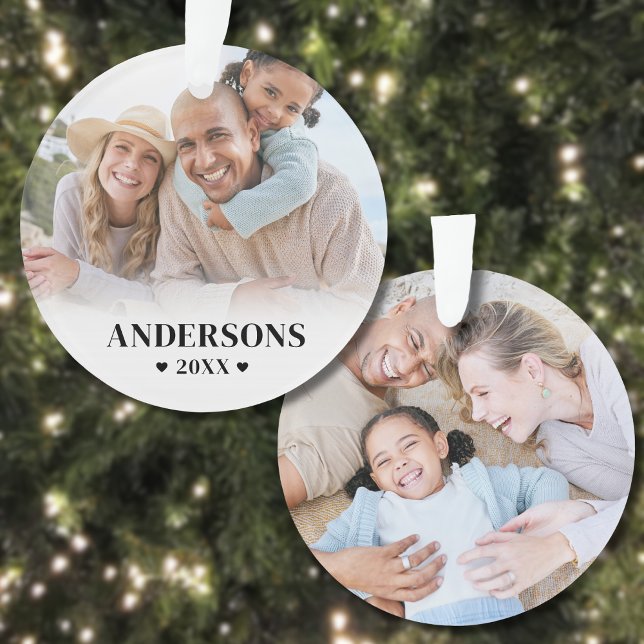 Nom de famille personnel simple Photo Noël (Simple Personalized Family Name Photo Christmas Ornament)