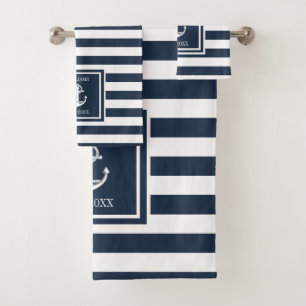 Nom de famille rayure bleu marine ancre nautique