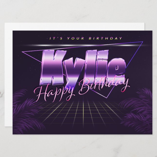 Nom de Kylie Prénom lila retro Carte Anniversaire (Devant / Derrière)